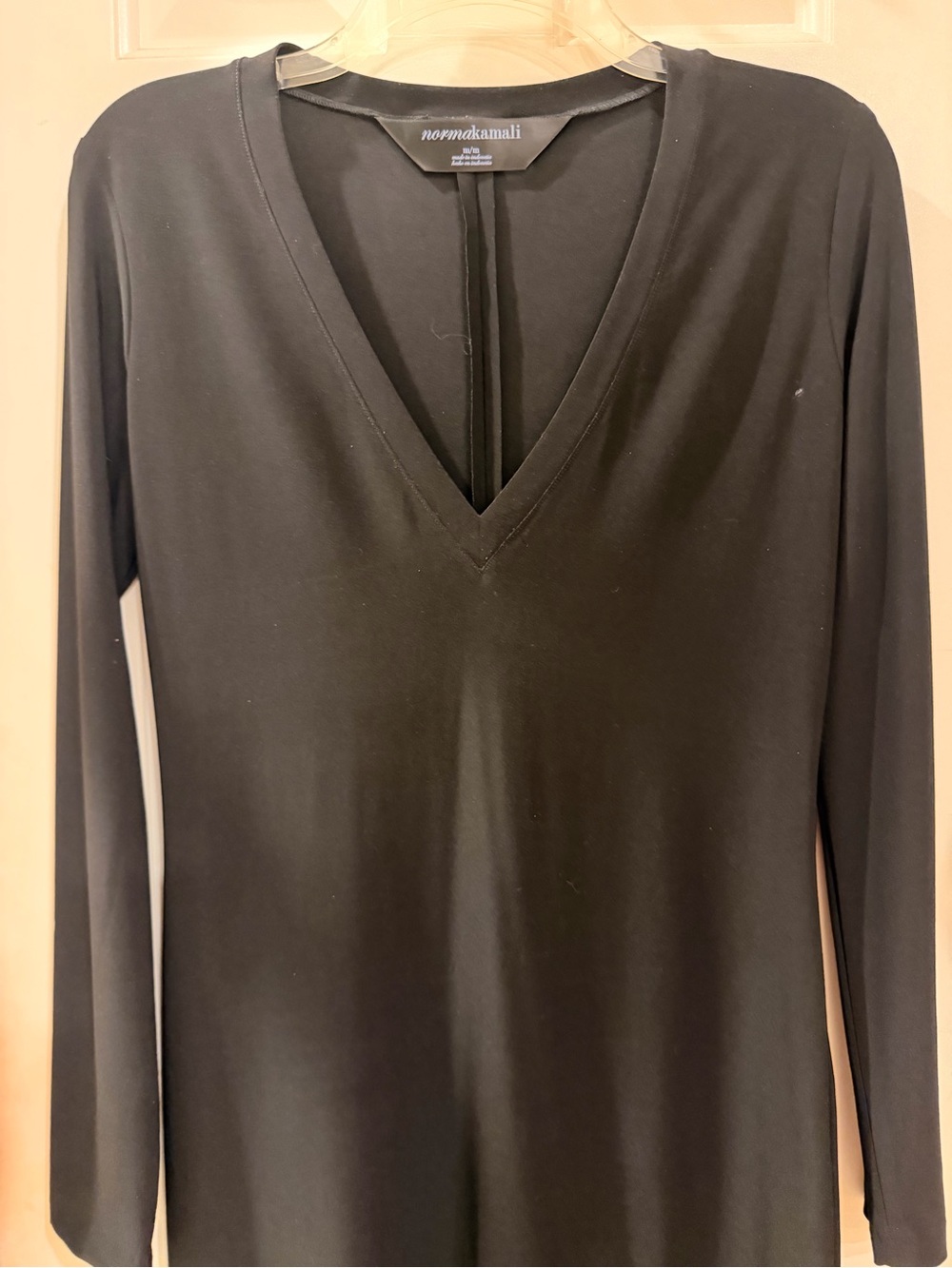 Norma Kamali Black Long Sleeve V-Neck Sleek Knit Dress, Size M - Picture 2 of 16